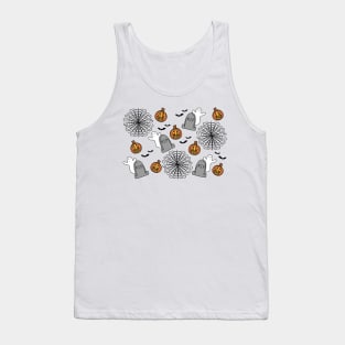 Cobwebs, Bats, Pumpkins, and Ghosts Halloween Doodle Pattern, made by EndlessEmporium Tank Top